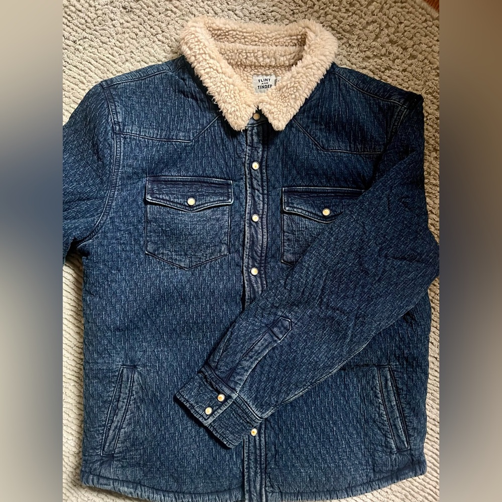 Flint and Tinder Sherpa-Lined Quilted Bone Button Western Denim Wash Shirt